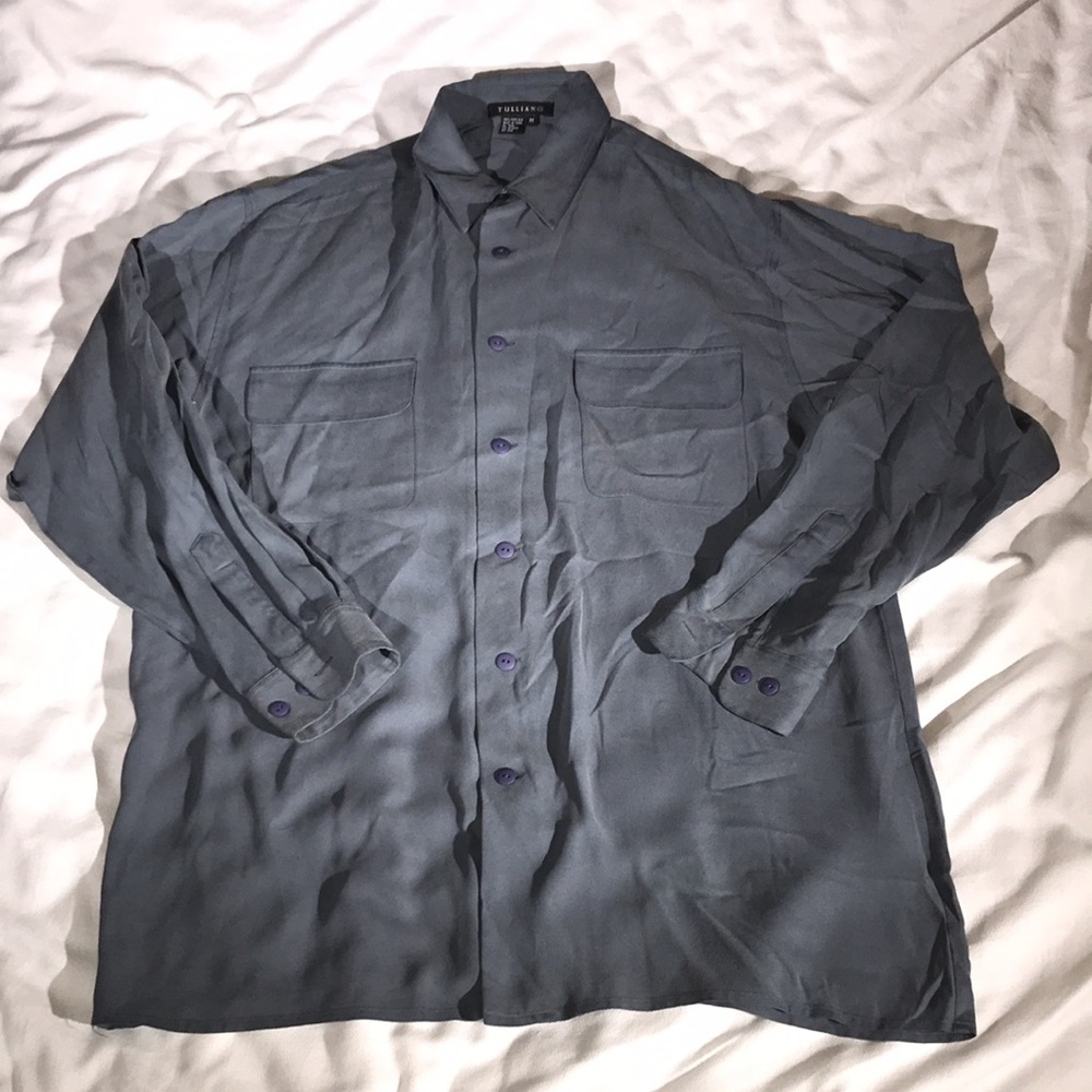 Tulliano Blue Silk Button Down Shirt